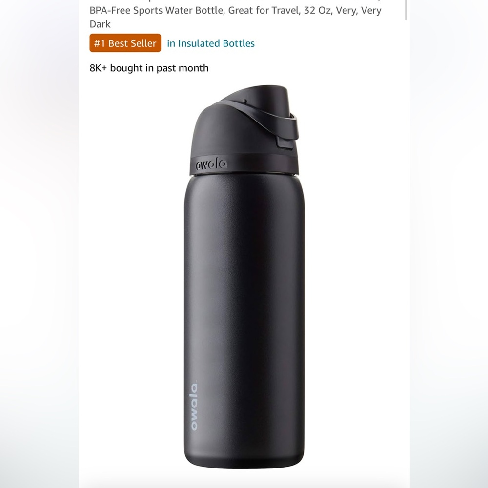 Owala FreeSip Water Bottle, 32 Oz, Very, Very Dark